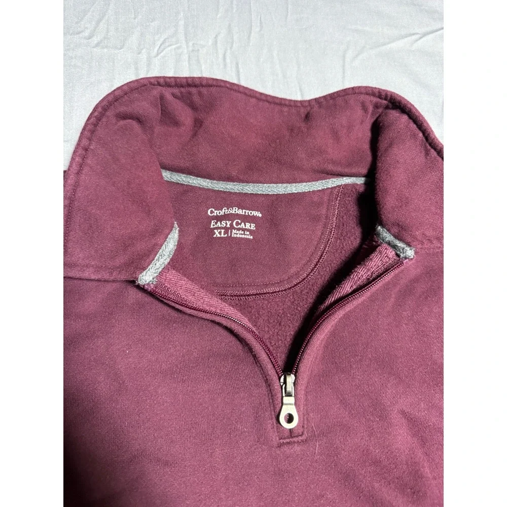 Croft & Barrow Quarter Zip Sweatshirt Mens XL Burgundy Good Easy Care Fleece